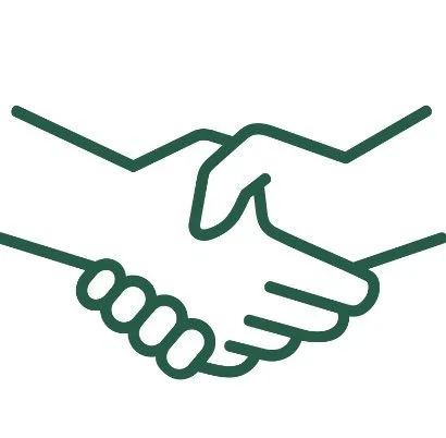 Line drawing of two hands shaking.