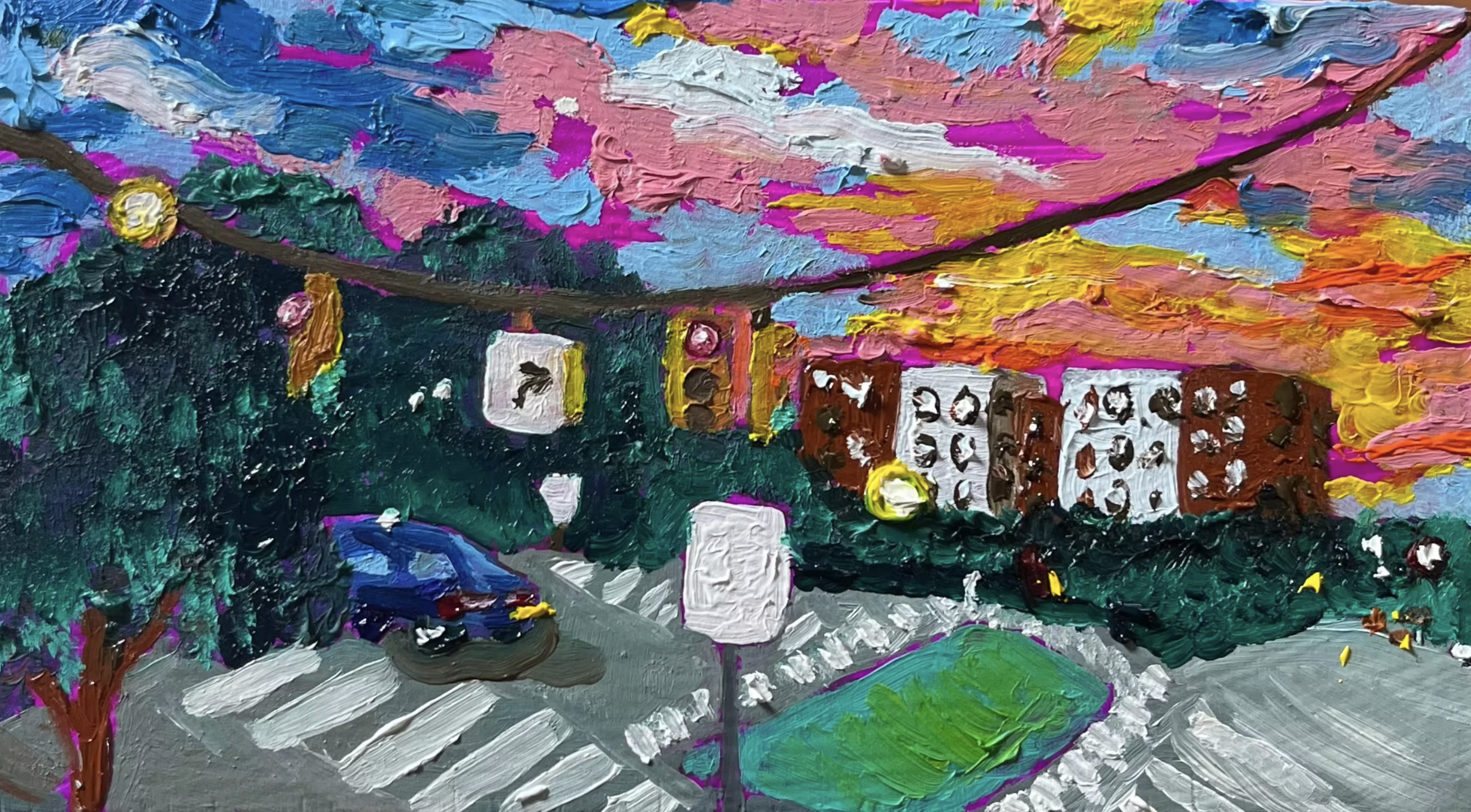Abstract Landscape - Using oil paint and a cold wax medium to focus less on detail and more on application and color, a full pallet was available here.