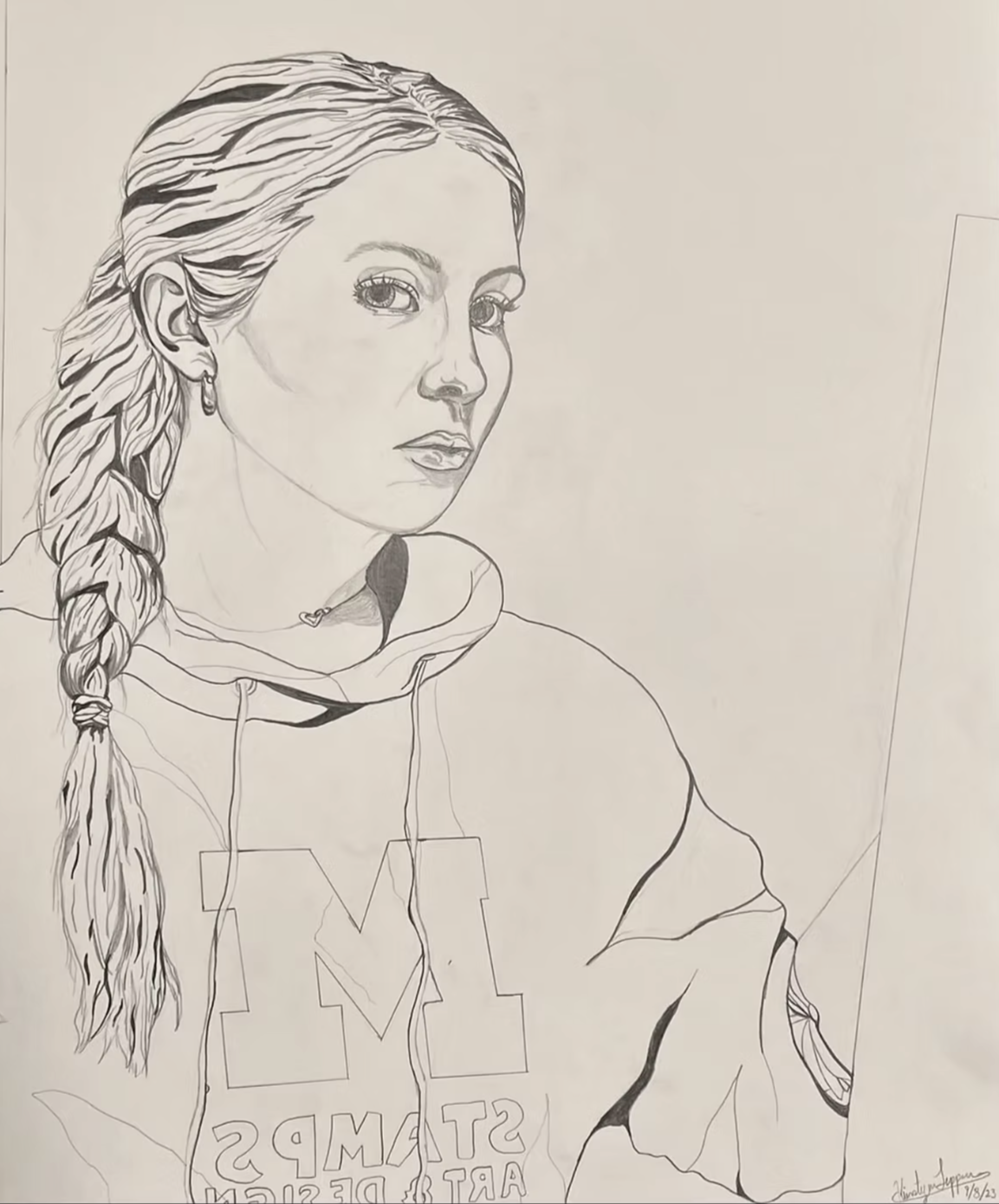 Contoured Line Self Portrait - Learning the structure of the figure, how to draw from life, and the idea of adding value in only through line weight.