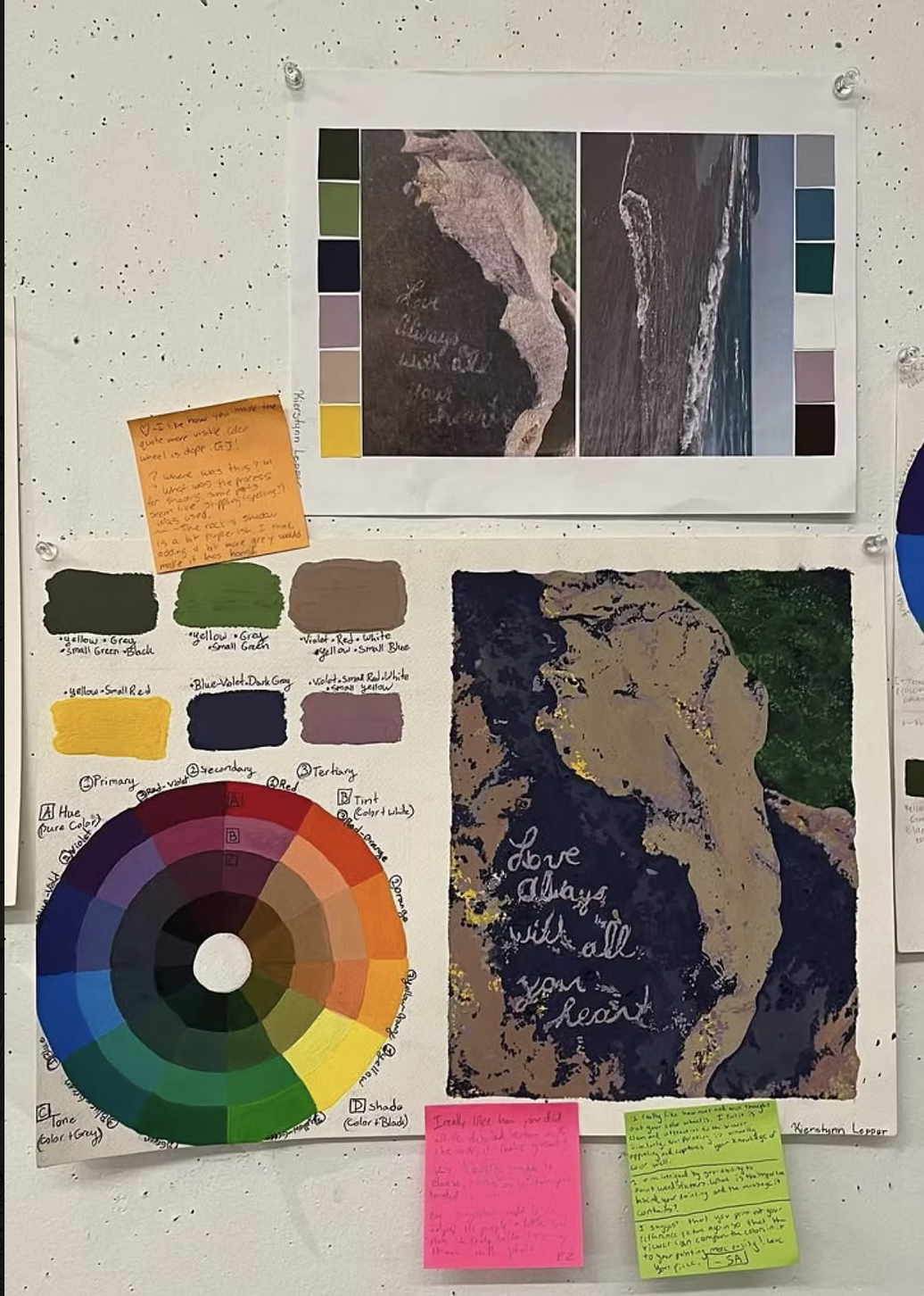 Color - Practicing mixing color, picking a simple image and finding 6 specific colors within it, using the color wheel to mix and replicate the image with those limited colors.