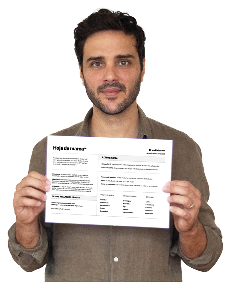 Alex Gallardo con su Hoja de Marca de Brandmentor