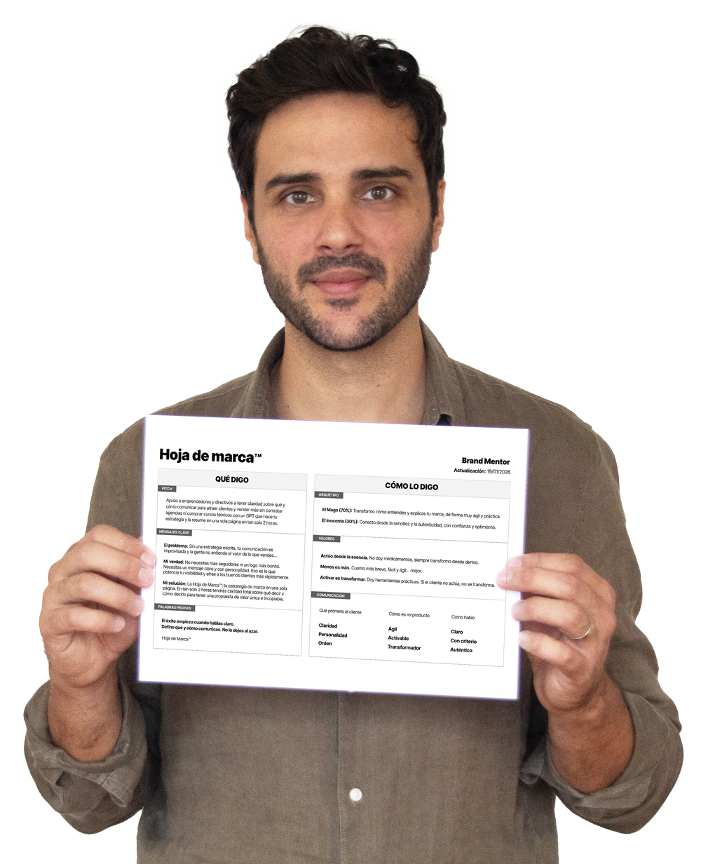 Alex Gallardo con su Hoja de Marca de Brandmentor