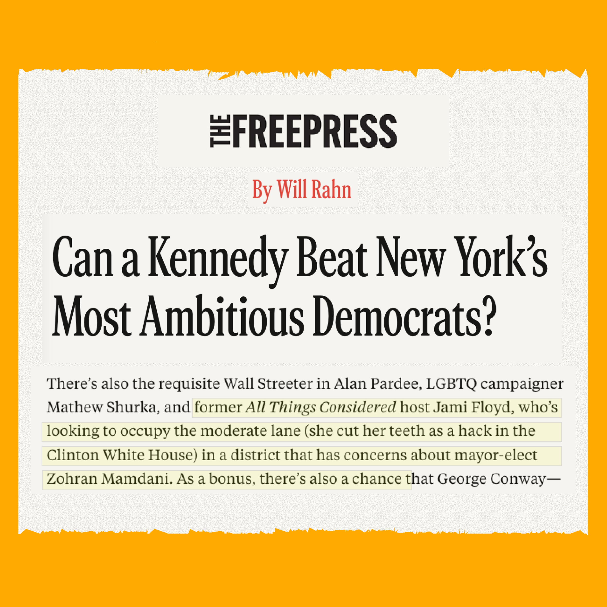 The Free Press: NY-12 Candidate Roundup