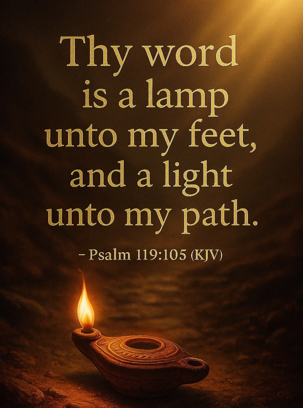 Thy word is a lamp unto my feet, and a light unto my path. &mdash; Psalm 119:105 (KJV)

When the way feels dim, His Word may not reveal the whole road&mdash;but it always lights the next step. Open the page, take the step, and trust God's Word. 

www