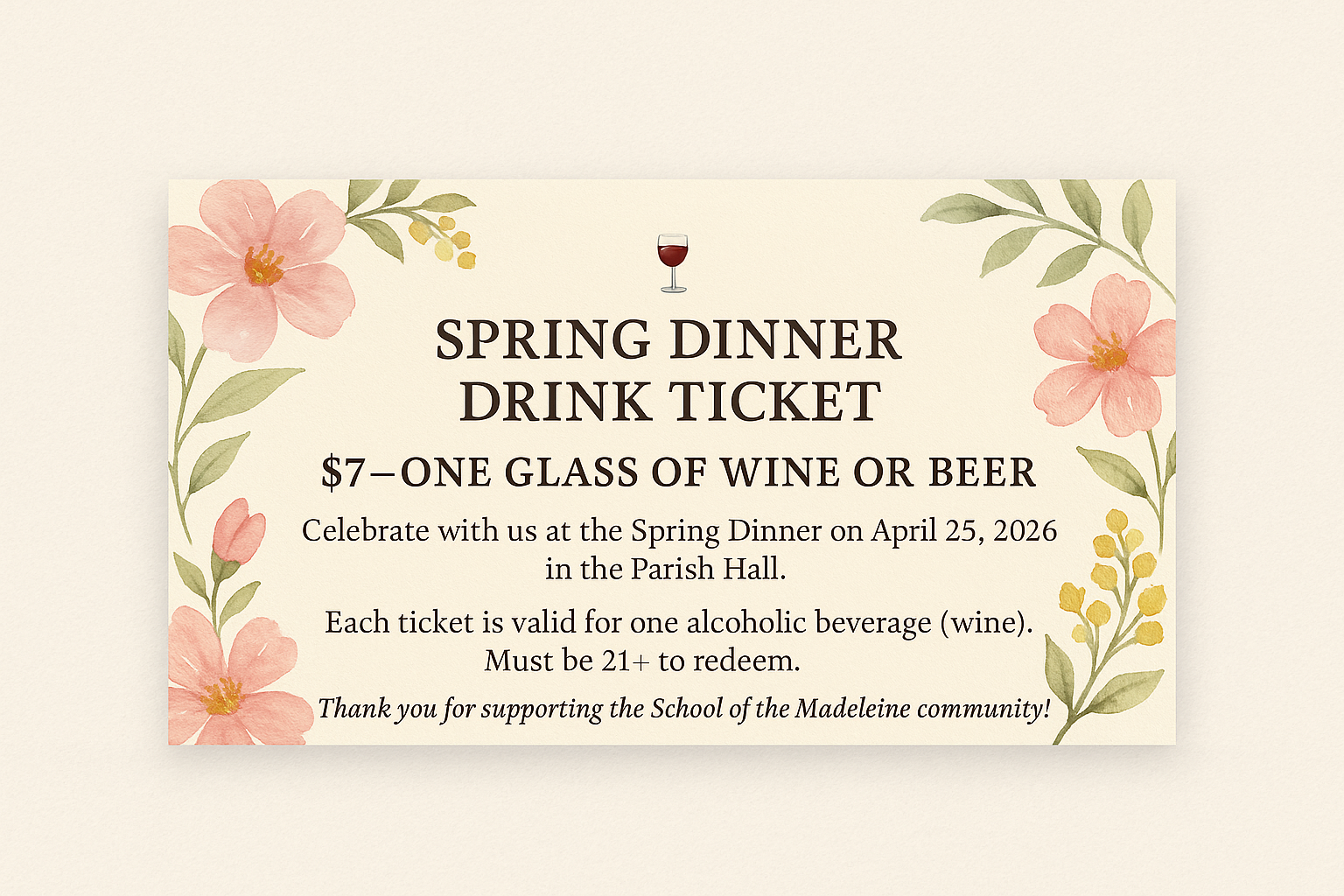 Spring Dinner Drink Ticket