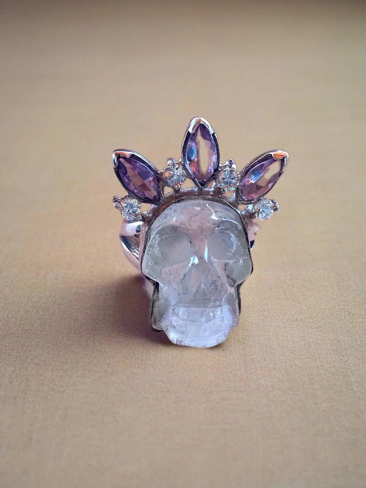 Catrina White Quartz Skull Ring