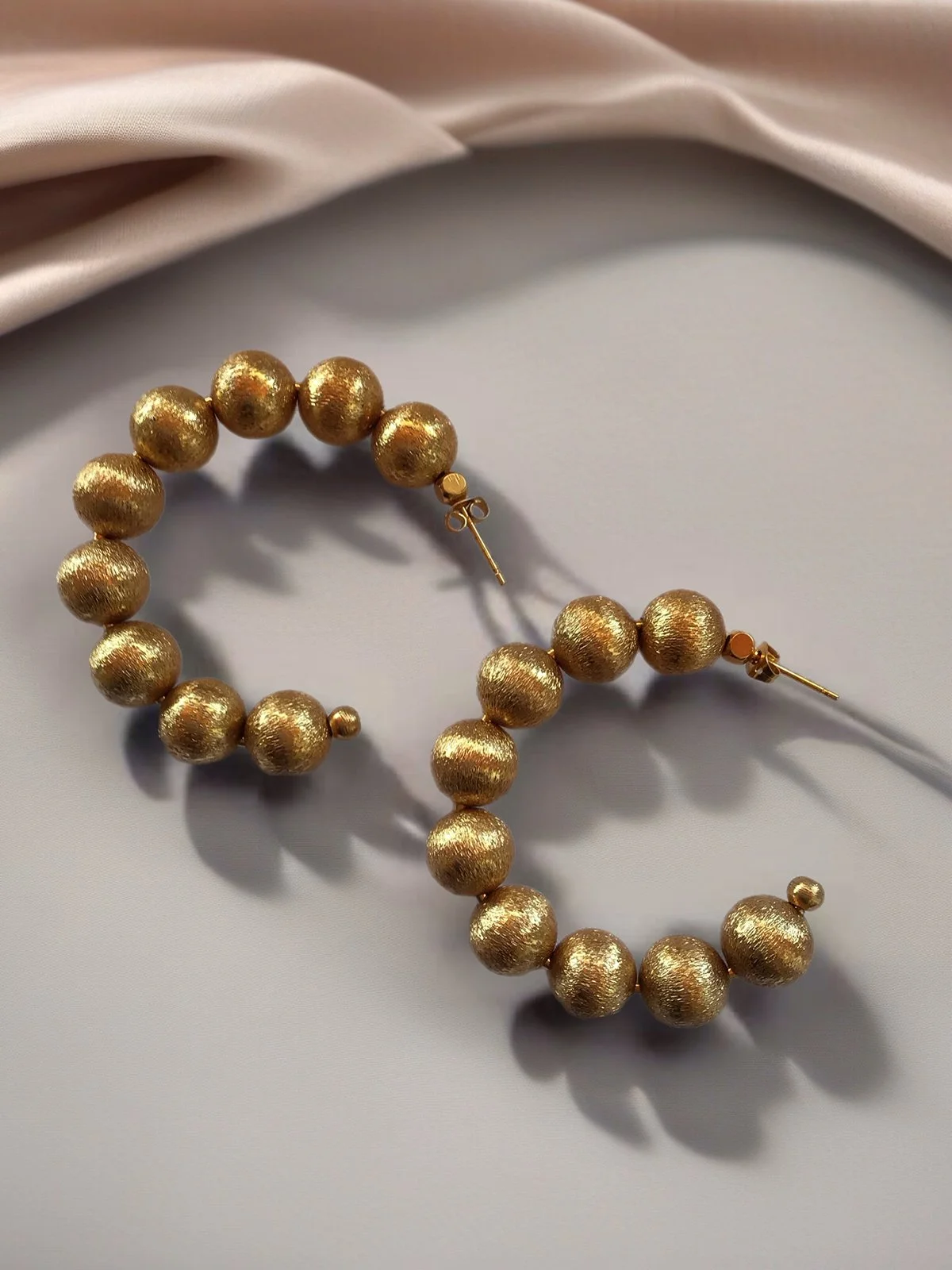 Textured Gold Beaded Hoop Earrings