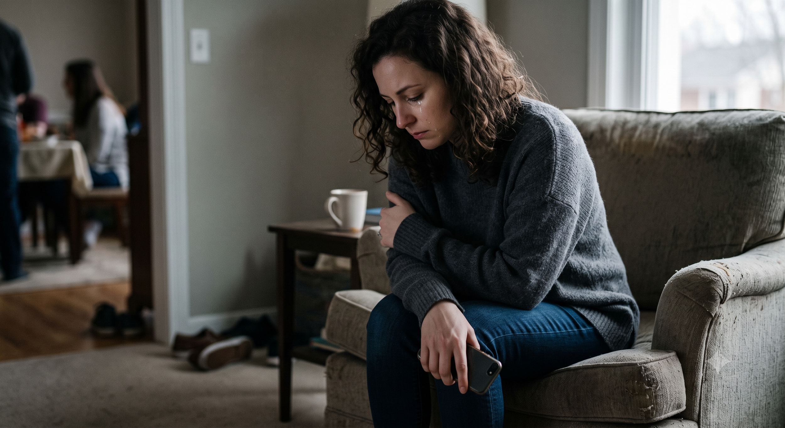 woman feeling sad and rejected sitting alone indoors