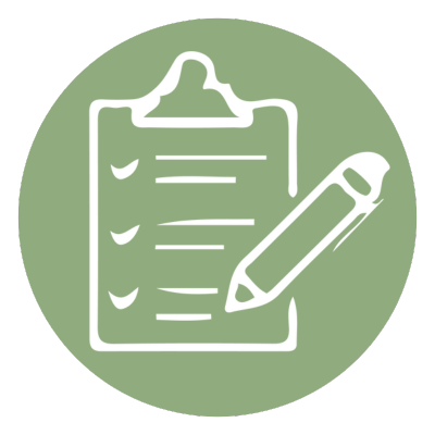 Icon of a checklist on a clipboard with a pencil in a green circle, representing Geriatric Care Planning