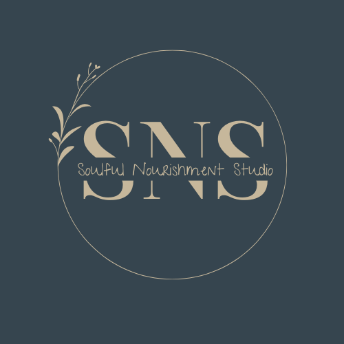 Logo for SOULFUL NOURISHMENT Studio featuring the initials 'SNS' and a decorative leaf design.