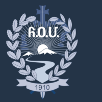 Emblem of the Armenian Relief Society featuring a dove, laurel wreath, sword, and river with the year 1910.