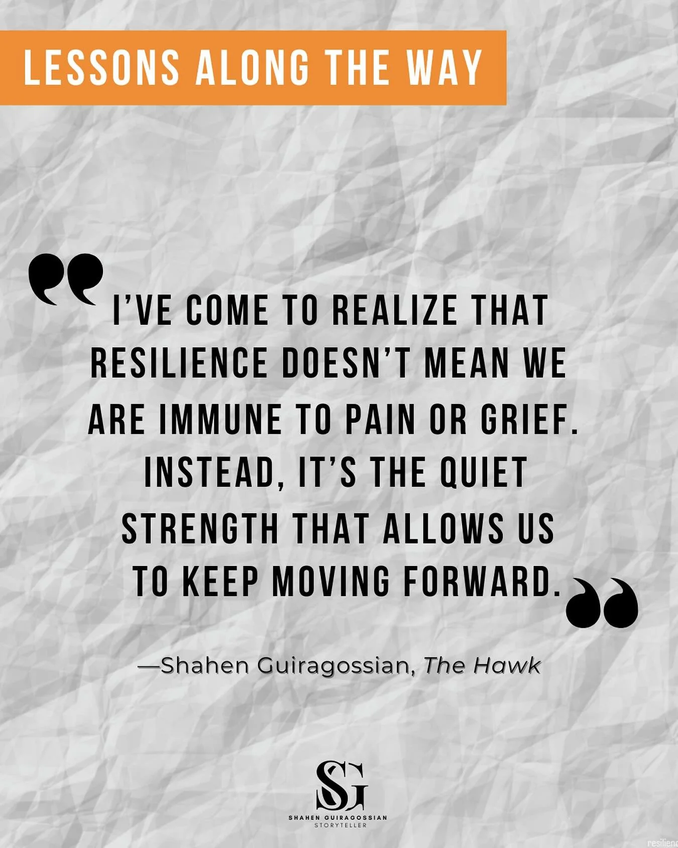 Resilience isn&rsquo;t about staying untouched by life &mdash; it&rsquo;s about finding the strength to rise with what we carry. Every scar, every loss, becomes part of the story that makes us who we are.

#LessonsAlongTheWay #TheHawkMemoir #ShahenGu