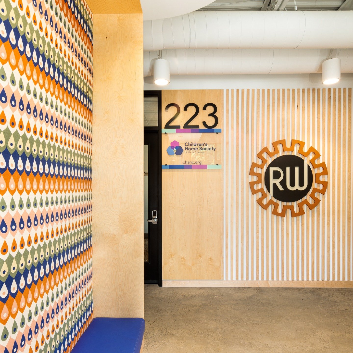 This creative office space is designed to inspire with custom graphics by @hornsbycreative and custom tile and built-ins by LHA.