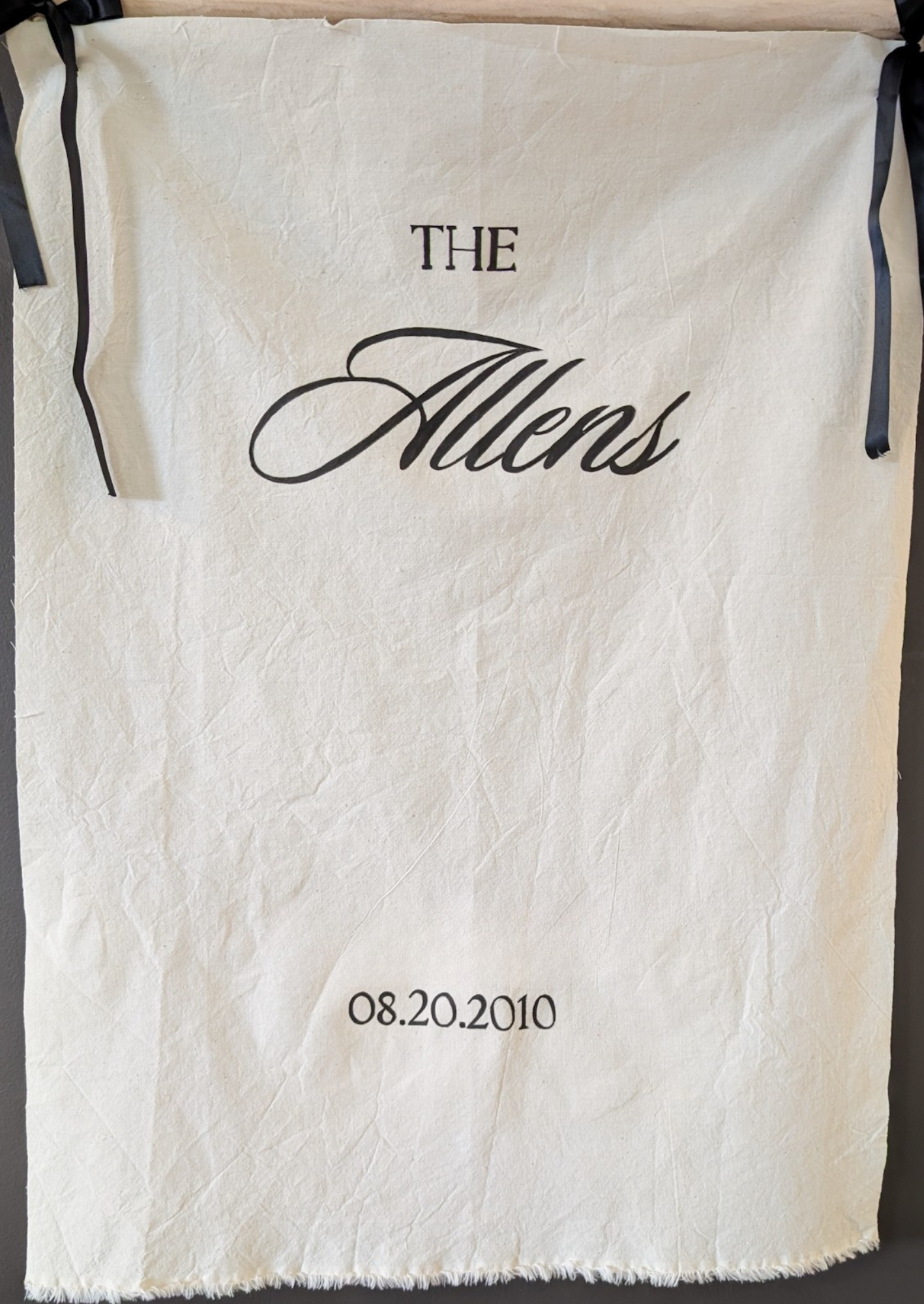 Hand Painted "New Last Name" Linen Wedding Sign