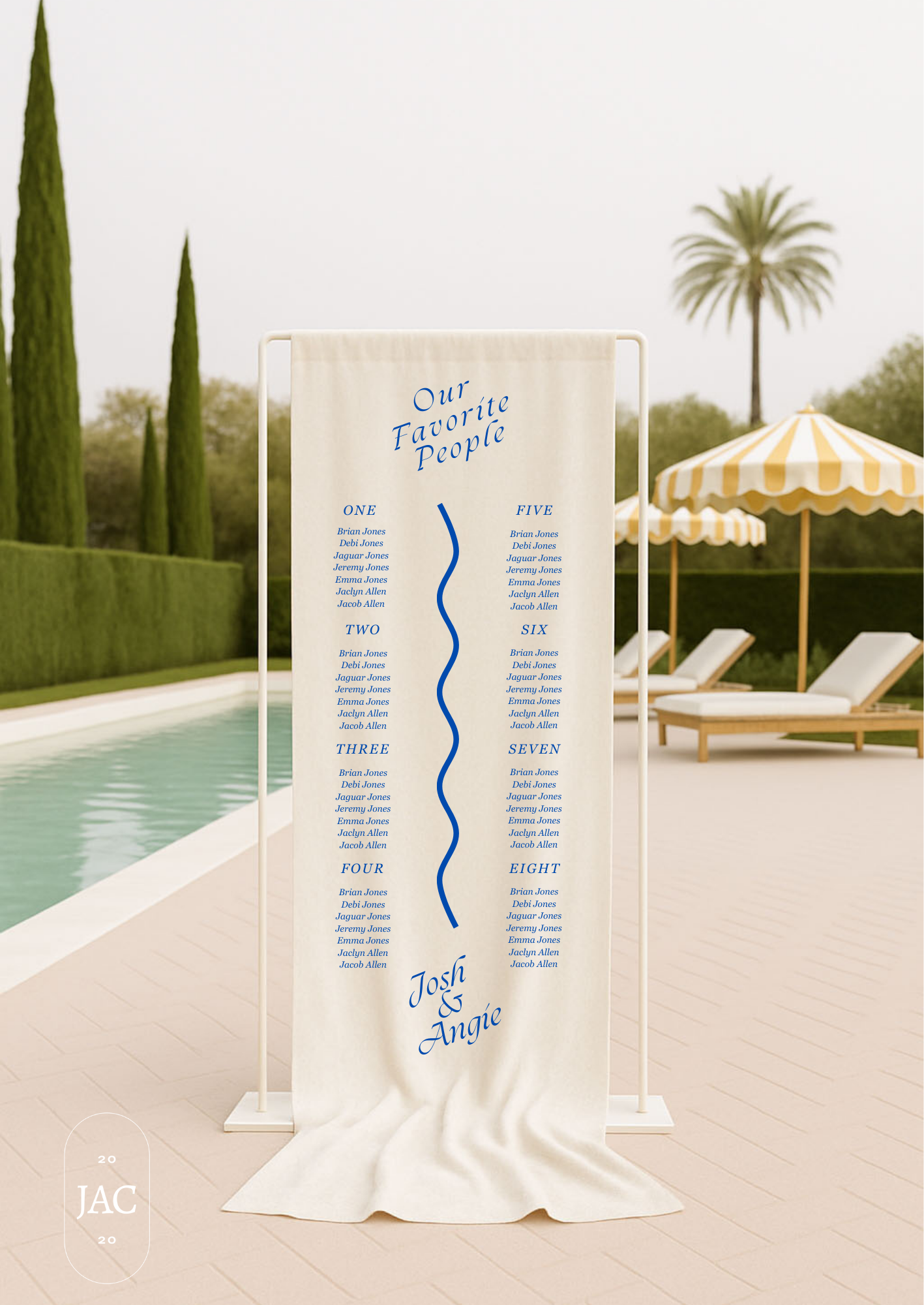 Cool Blue Cotton Wedding Seating Sign