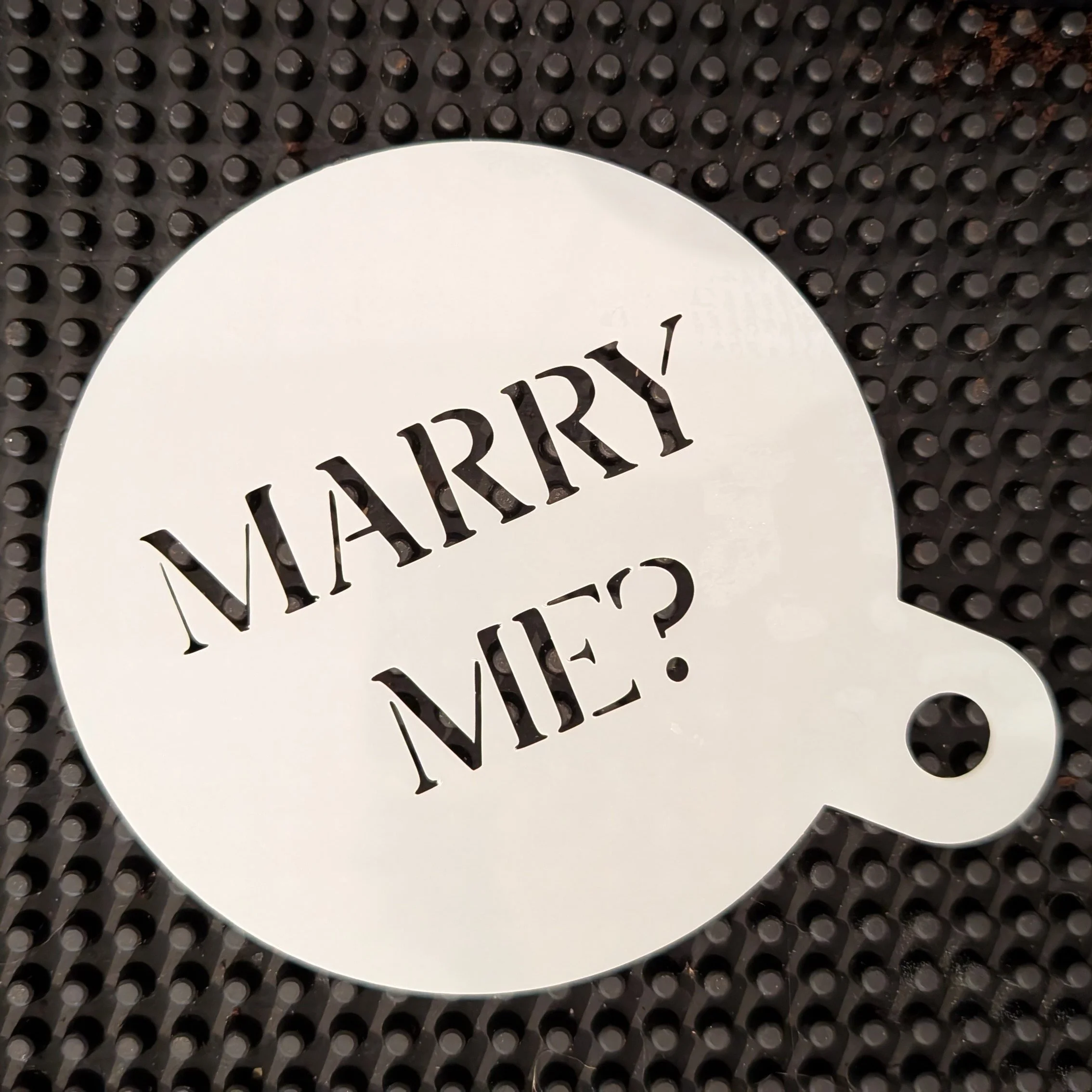 Marry Me Coffee Art Stencil on drink mat.jpg