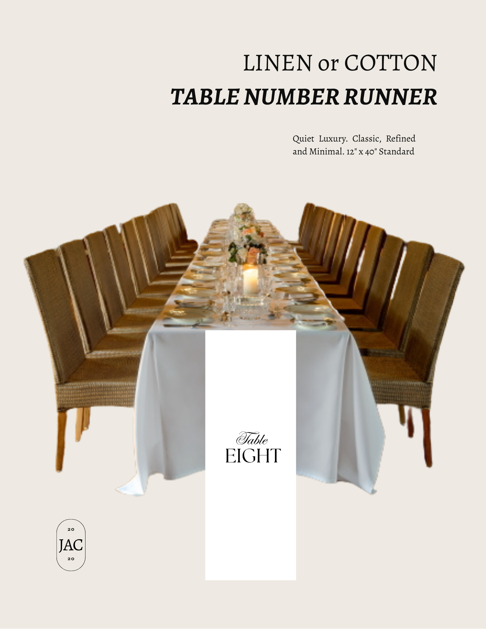 Fabric Table Number Runner | Cotton or Linen Minimal Wedding Signage