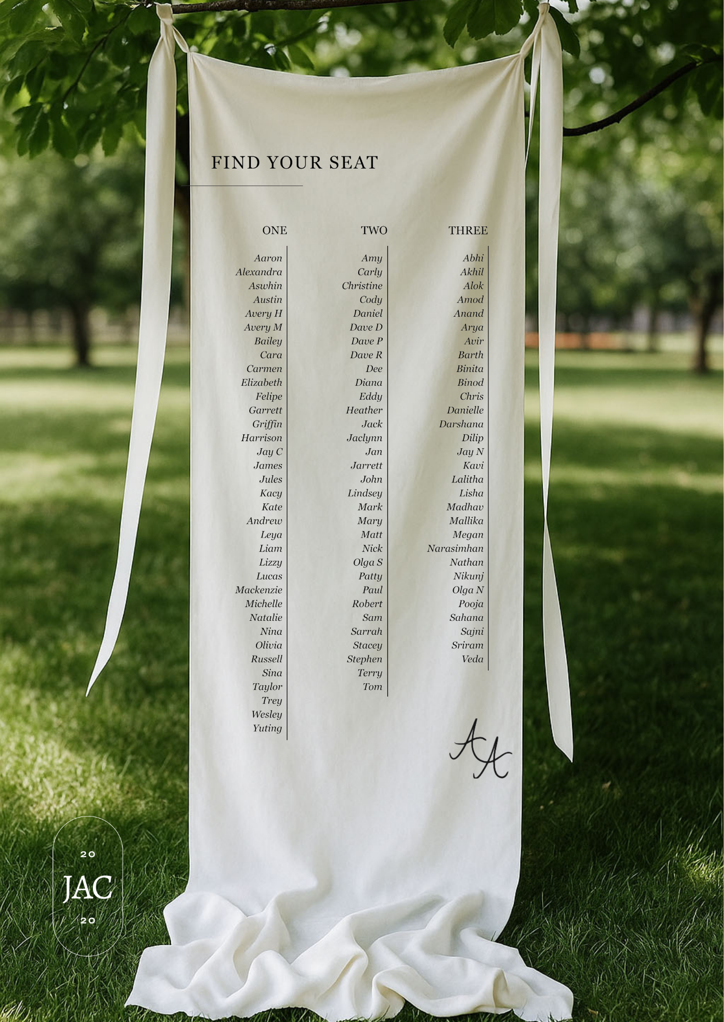 Modern Cotton Wedding Seating Sign