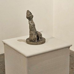 Untitled. Concrete, acrylic, wood, metal wire, and leather. 9” x 8