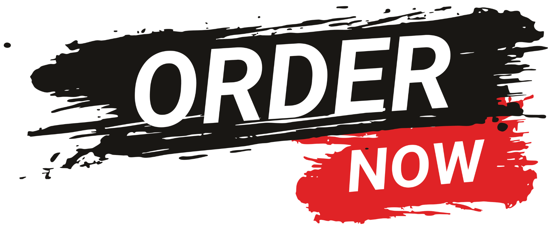 Bold sign with the phrase 'ORDER NOW' in white letters on a black and red splatter background.