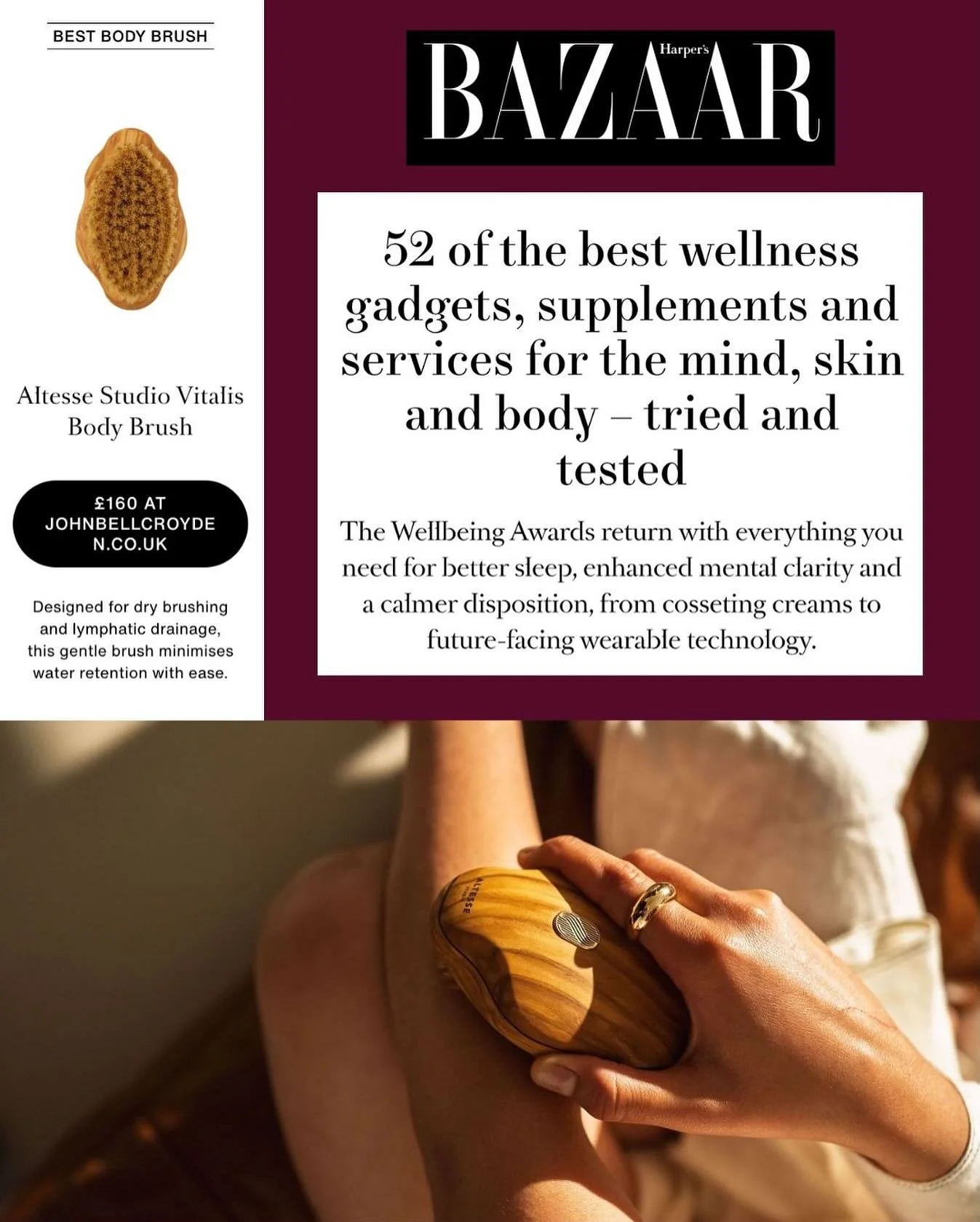 We&rsquo;re beyond proud to share that the Altesse Vitalis Body Brush has been crowned Best Body Brush for the Harper&rsquo;s Bazaar Wellbeing Awards 🌟

The @altesse.studio Vitalis Body Brush is dedicated to lymphatic drainage, and based on the Tr&e