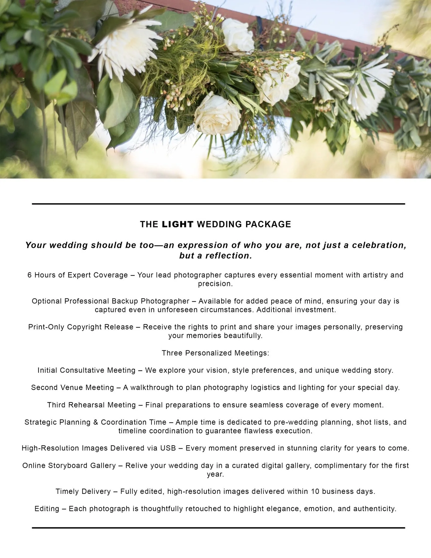 Our LIGHT Wedding Package