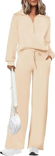 Half Zip Sweatshirts And Wide Leg Pants Tracksuit Set