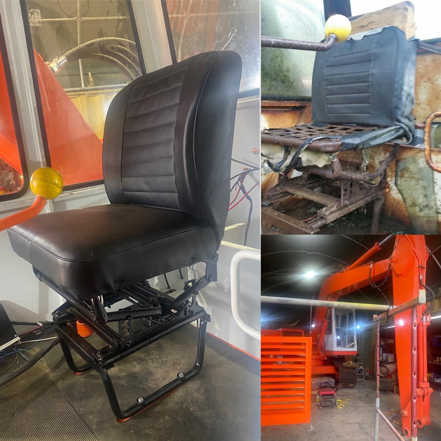 A project from a while ago, restored/reupholstered very crusty vintage digger seat (Priestman Mustang Excavator) I&rsquo;m now in the process of sourcing the material to upholster the interior of the cabin. I love a quest. #vintageupholstery #digger 