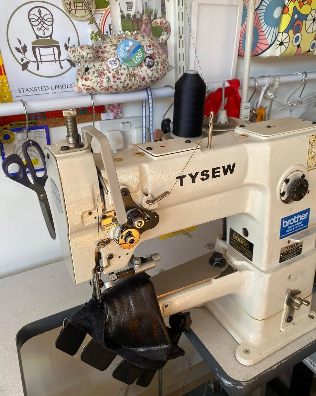 I can repair all sorts and I enjoy novelty. Here&rsquo;s a recent job replacing leather on wheelchair padding. My cylinder arm sewing machine (named Twister by my daughter many years ago) is a beast when it comes to fiddly jobs. #repair  #upholstery 