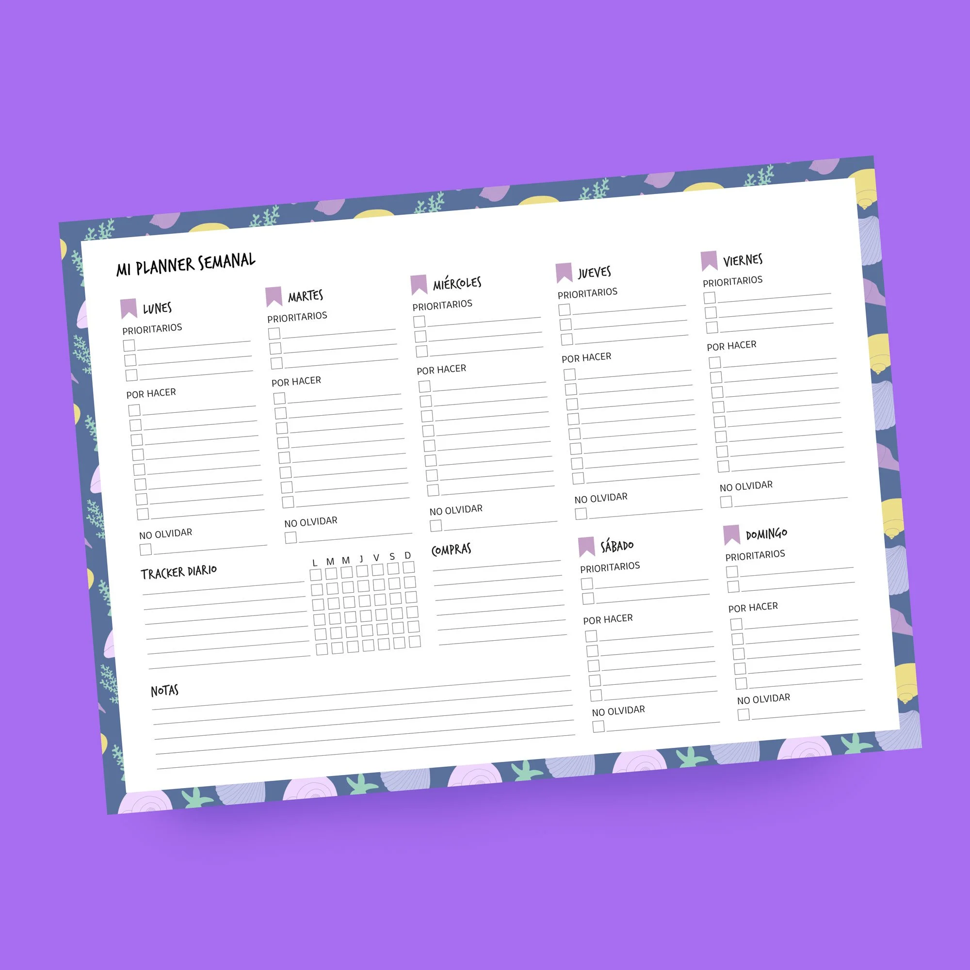 Planner semanal fondo marino (Archivo digital)