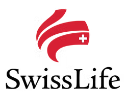 Logo de Swiss Life avec un motif rouge en forme de tête d'aigle et une croix suisse