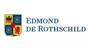 Logo de Edmond de Rothschild avec un blason et le nom en lettres bleues.