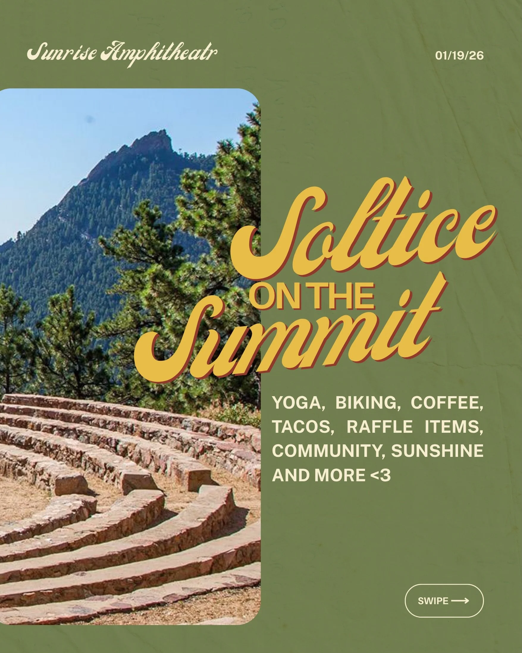 solstice on the summit 🌄 The best friday morning party of all time? yoga, bikes, breakfast tacos, raffles, coffee, sunrise, mountain views, and the list keeps going supplied by your favorite spots in town @rayo.boulder @rapha_boulder @thirdspaceandc