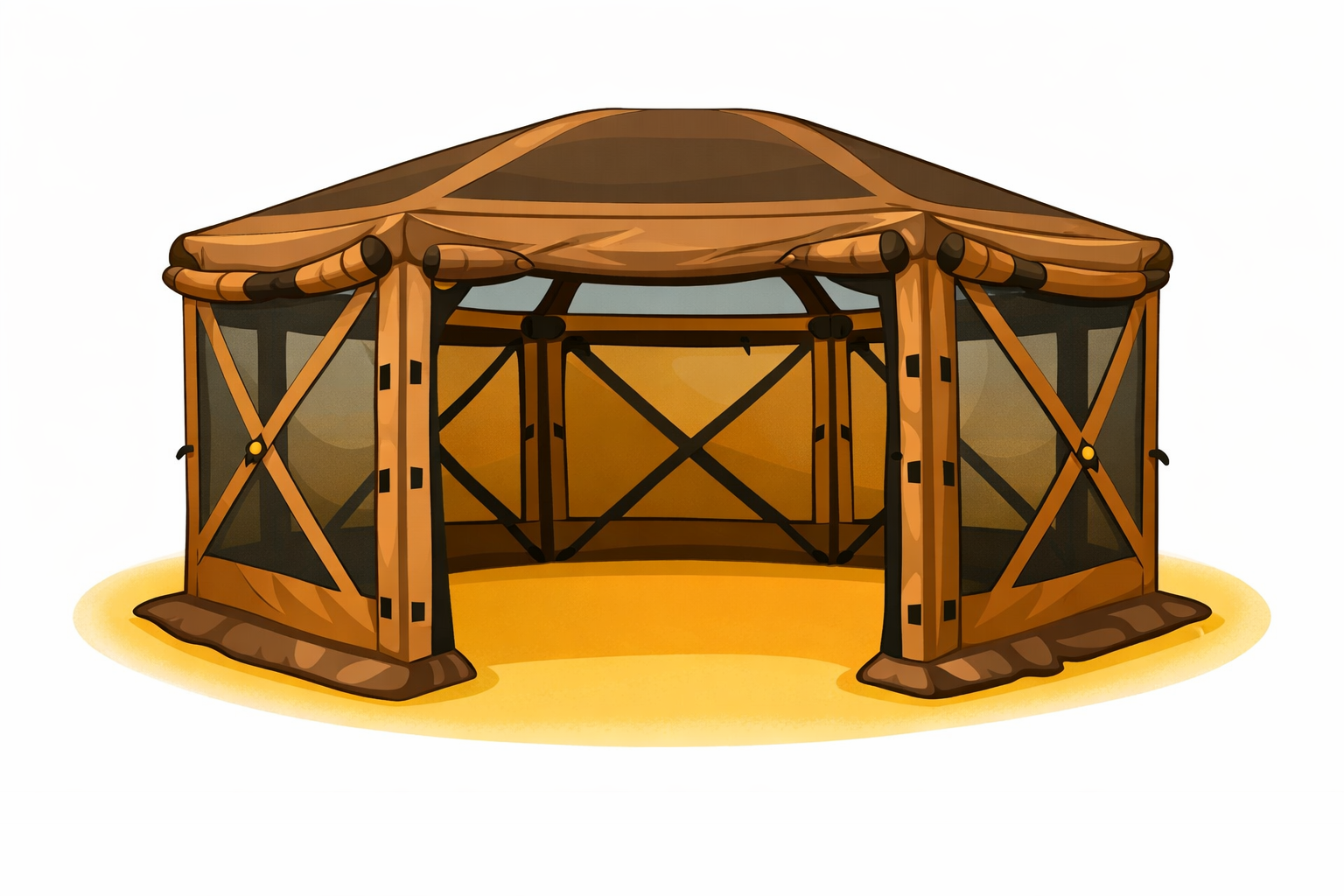 Illustration of a castle with a slide, coins, and a telescope, all in pastel colors.