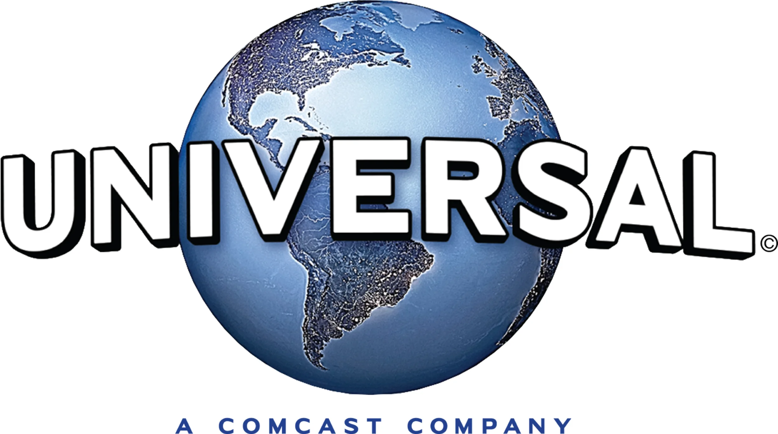 Universal Pictures logo featuring a blue globe with continents, overlaid by the word 'UNIVERSAL' in bold black and white letters, and the text 'A COMCAST COMPANY' beneath.