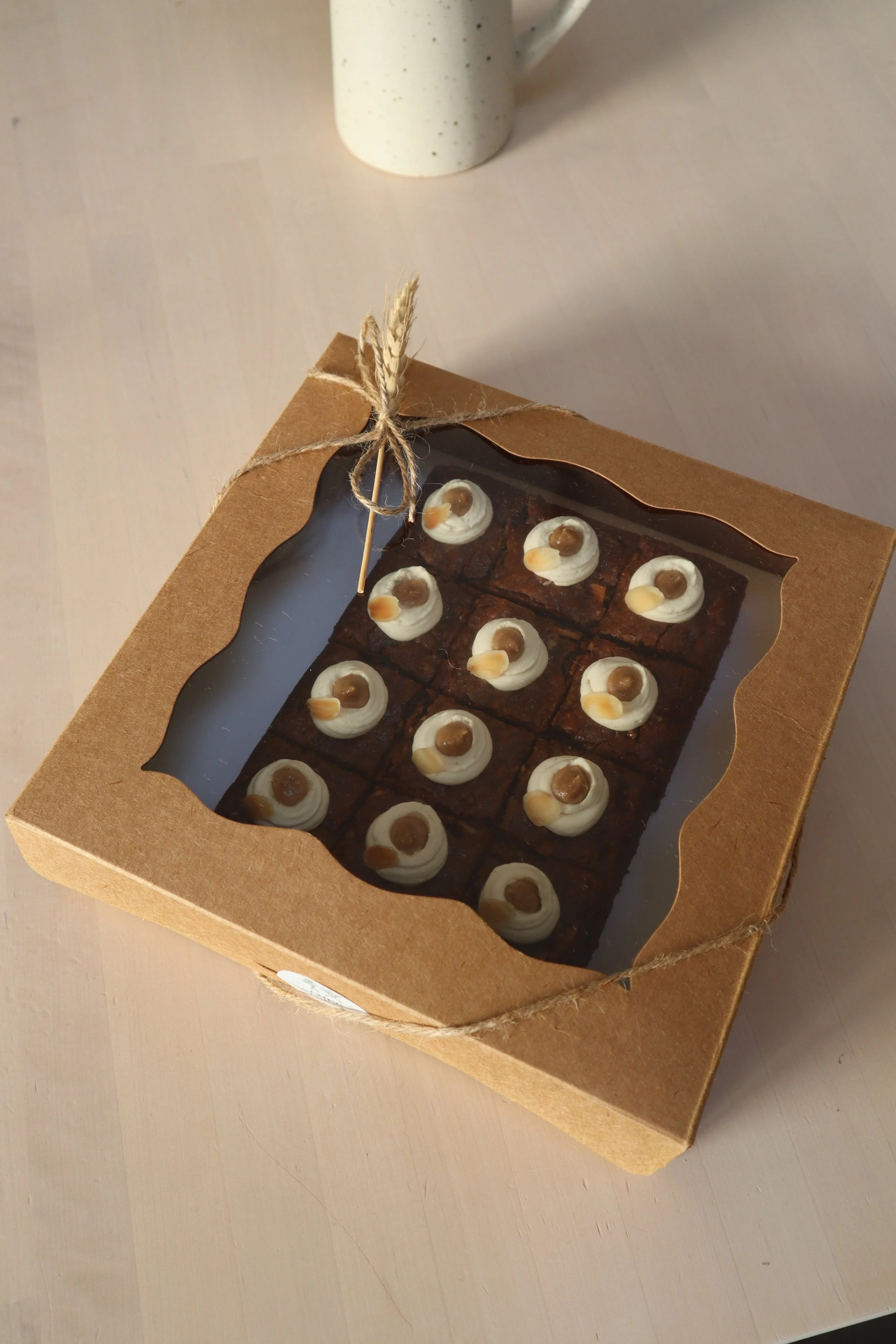 Chestnut and apple cake in box.JPG