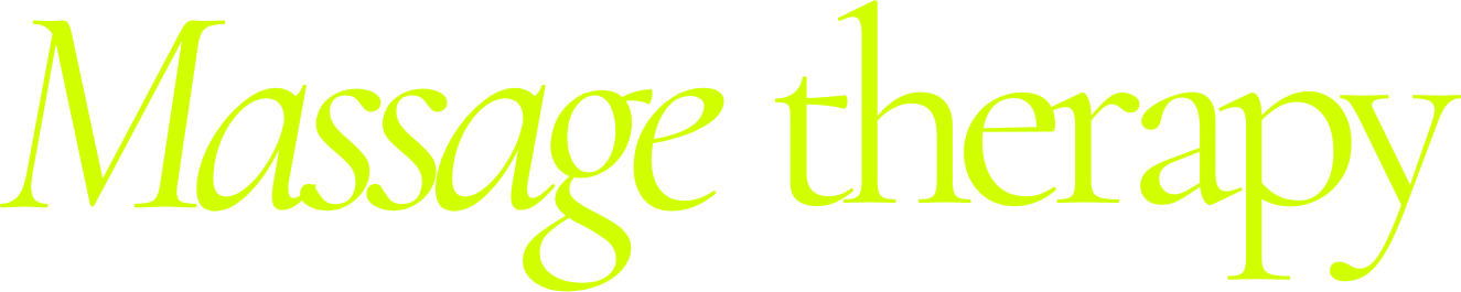 Text that reads 'Massage therapy' in bright yellow-green font on a black background.