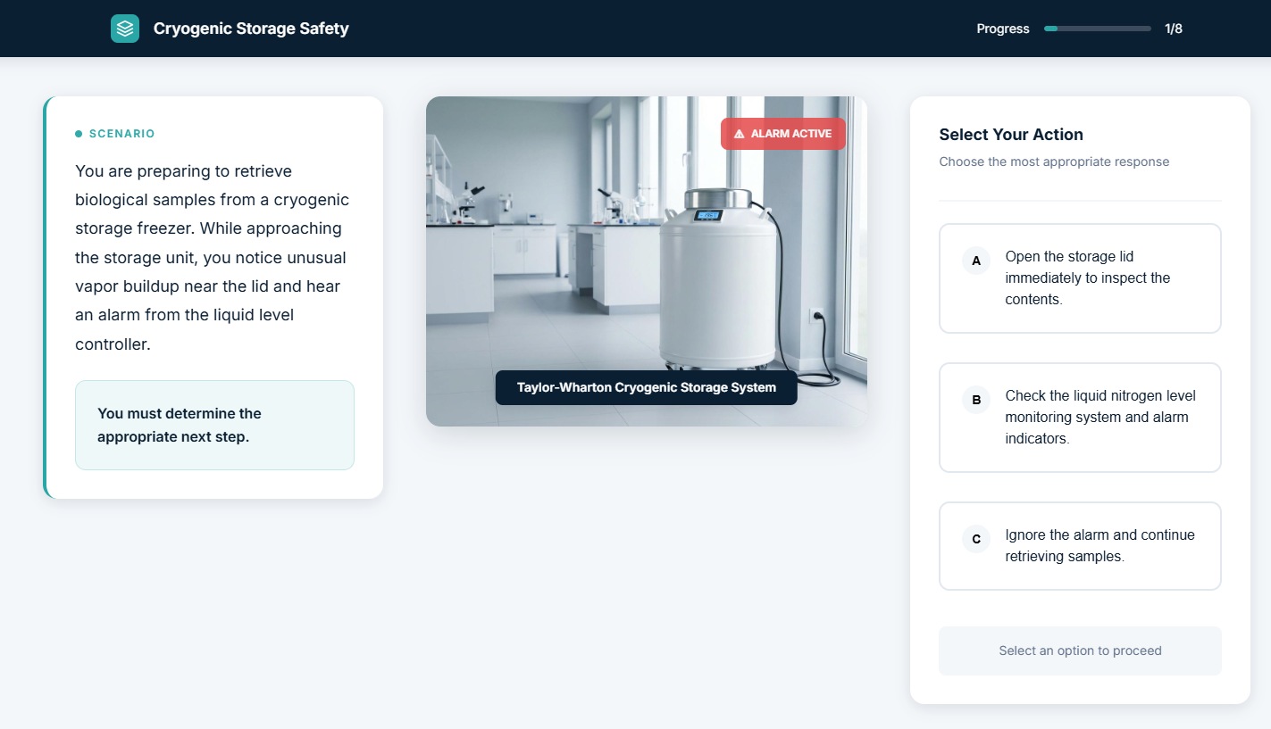 Questions, images and references are made from real equipment manuals and SOPs from the company