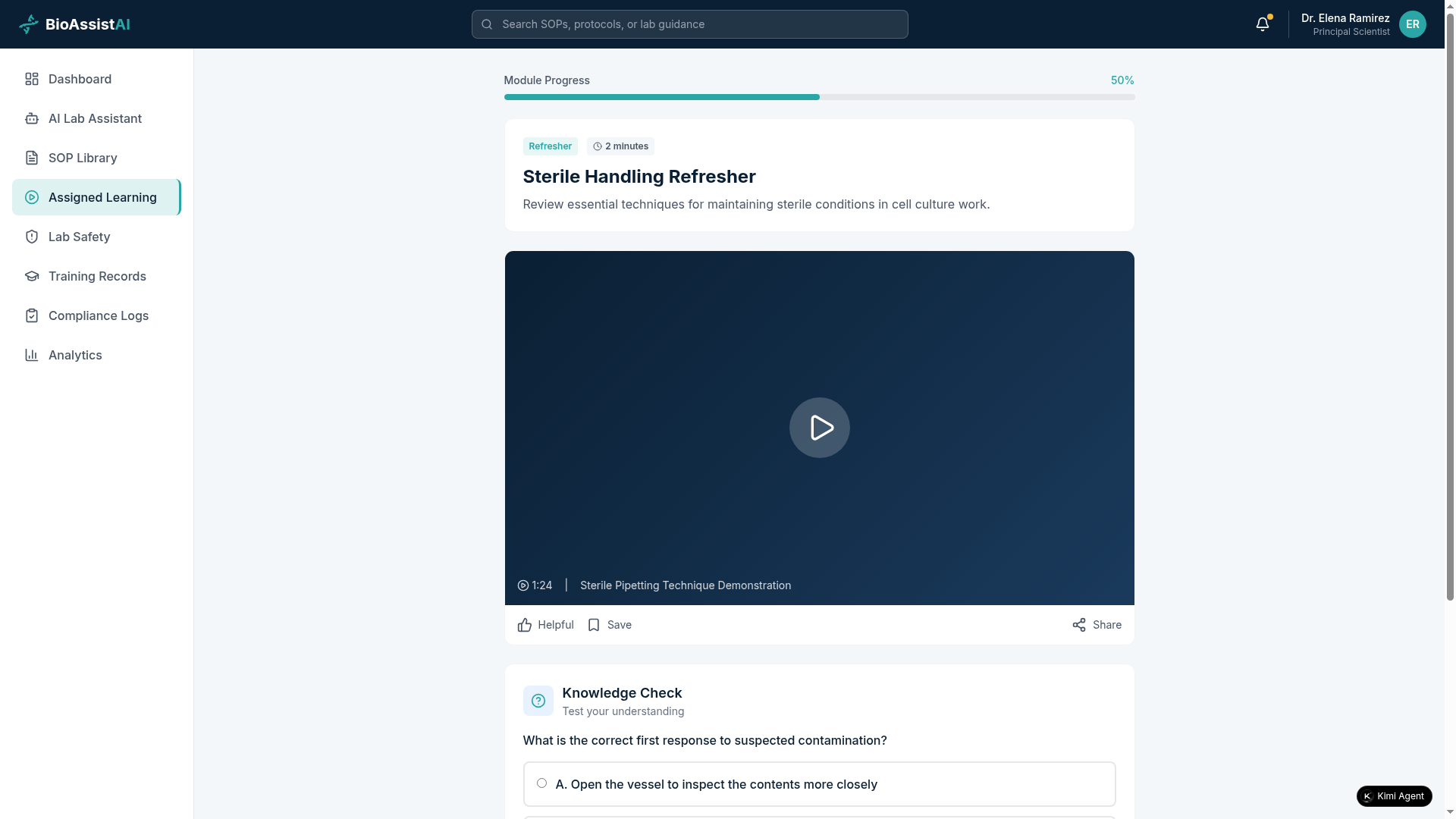 Learning/training interface. While I generally will recommend an interactive simulation, this company had preexisting videos that they wanted incorporated into their training. 