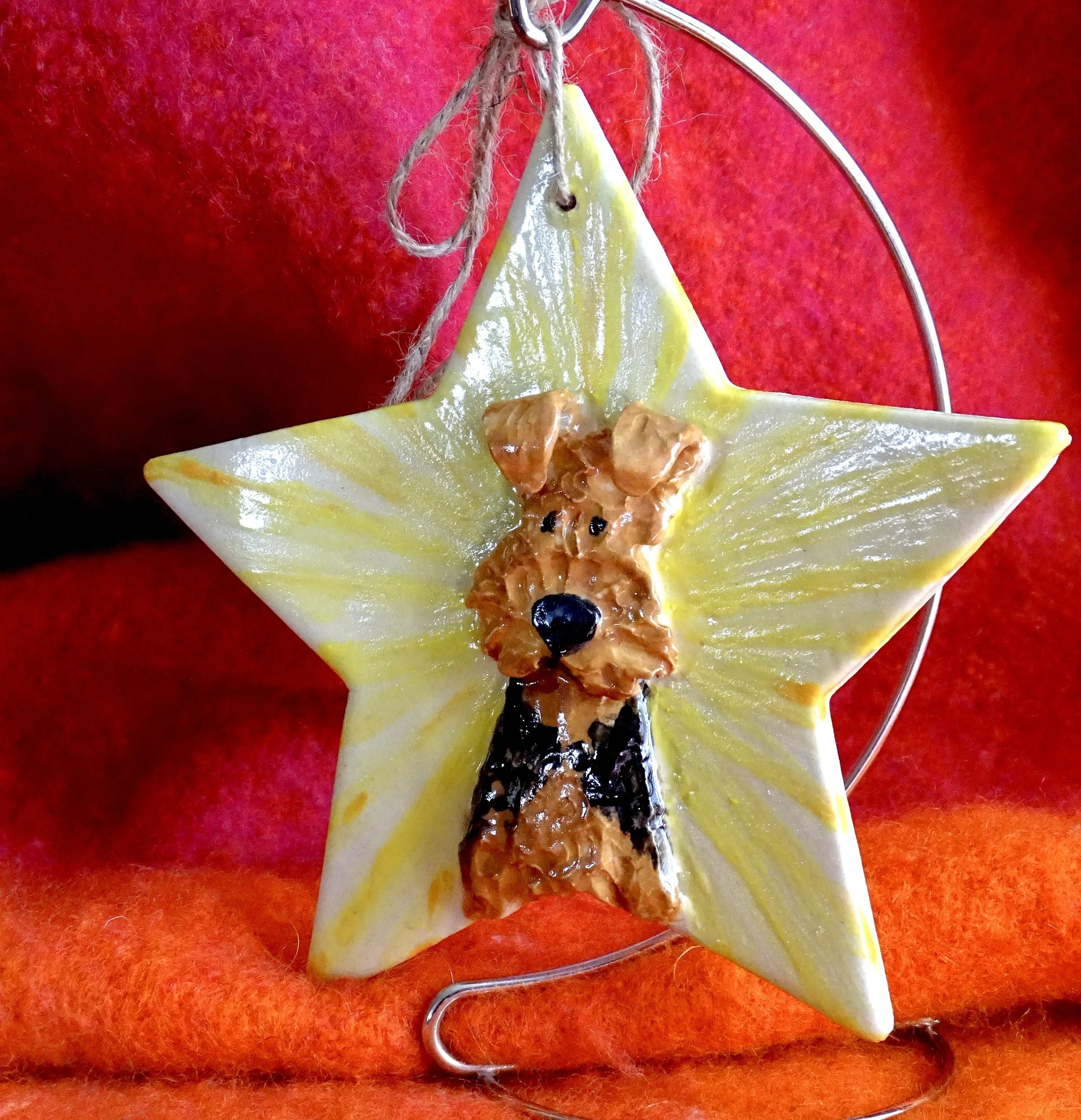 Always the STAR! 6' Stoneware Airedale Terrier Sculpture for Your Merry Christmas Tree