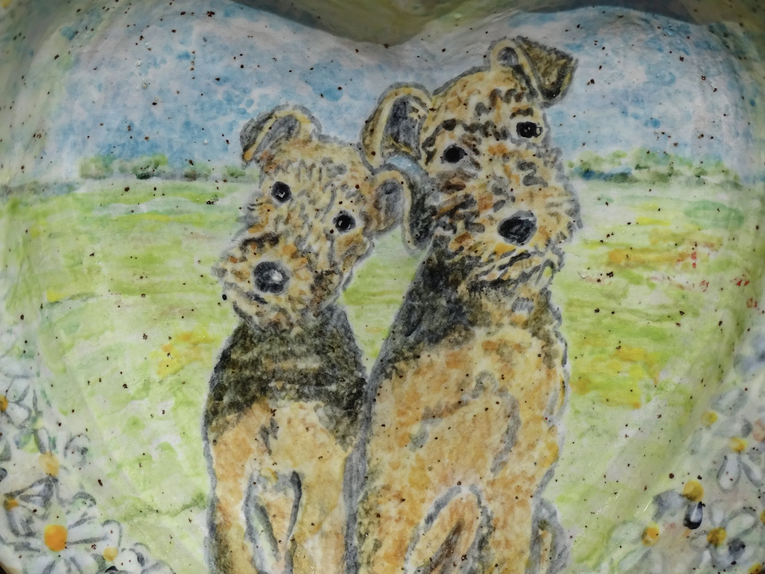 Two Spring Time Airedale Terrier Sweet Hearts Heart Dish