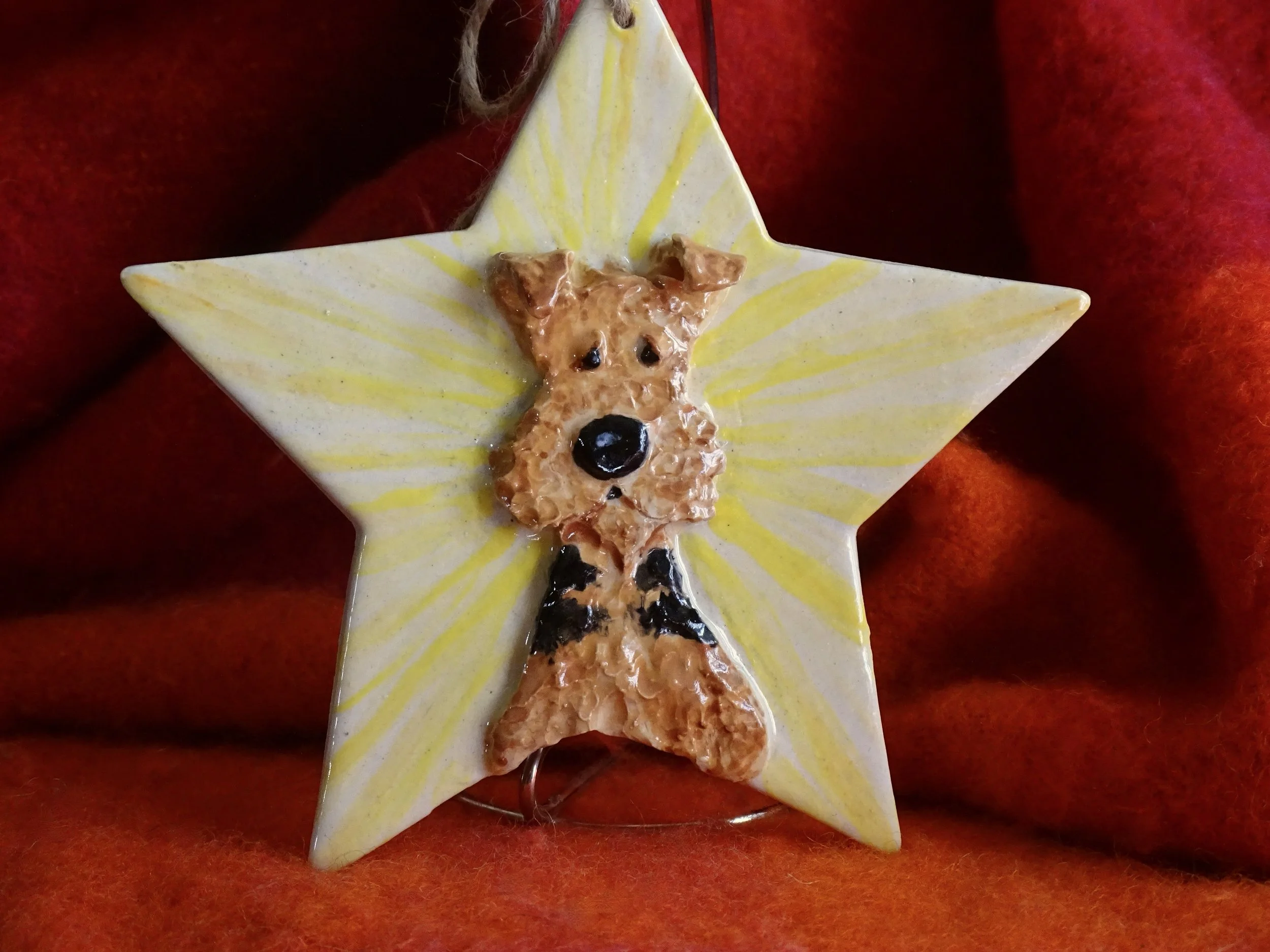 Always the STAR! 6' Stoneware Airedale Terrier Sculpture for Your Merry Christmas Tree