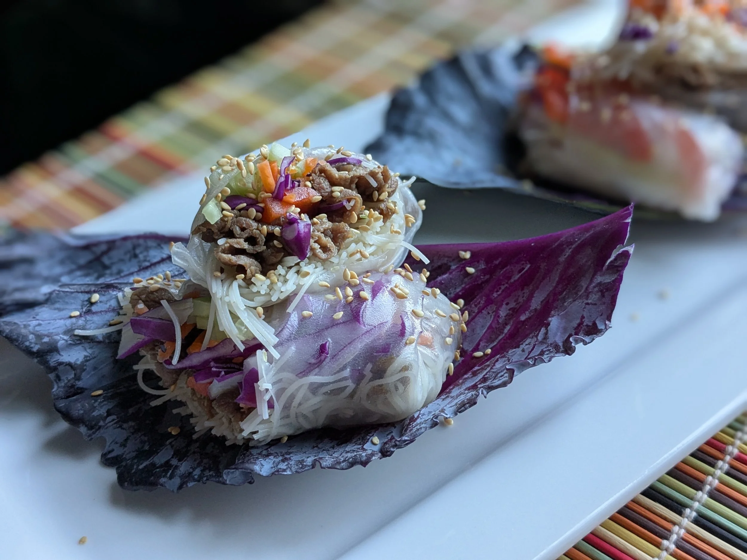 Fresh spring rolls with beef, vegetables, and glass noodles