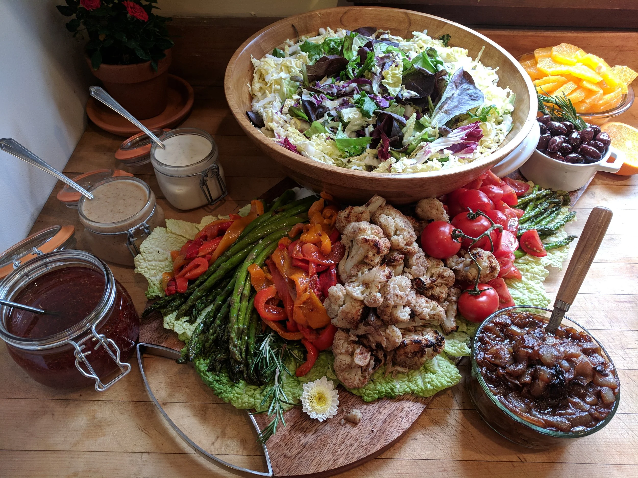 Grilled vegetable and salad platter
