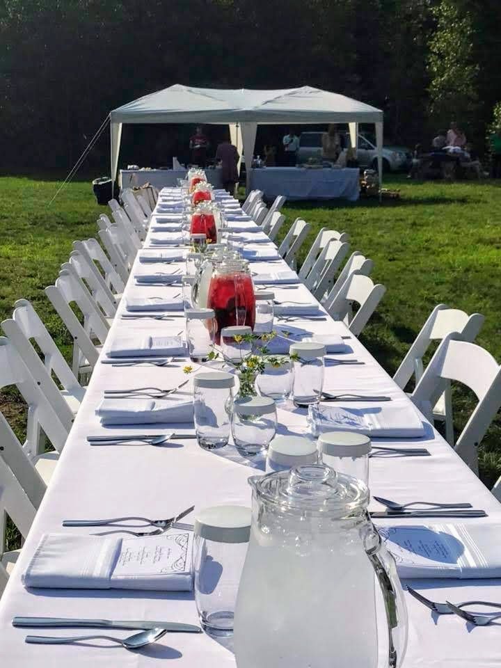 A private event banquet table awaiting guests