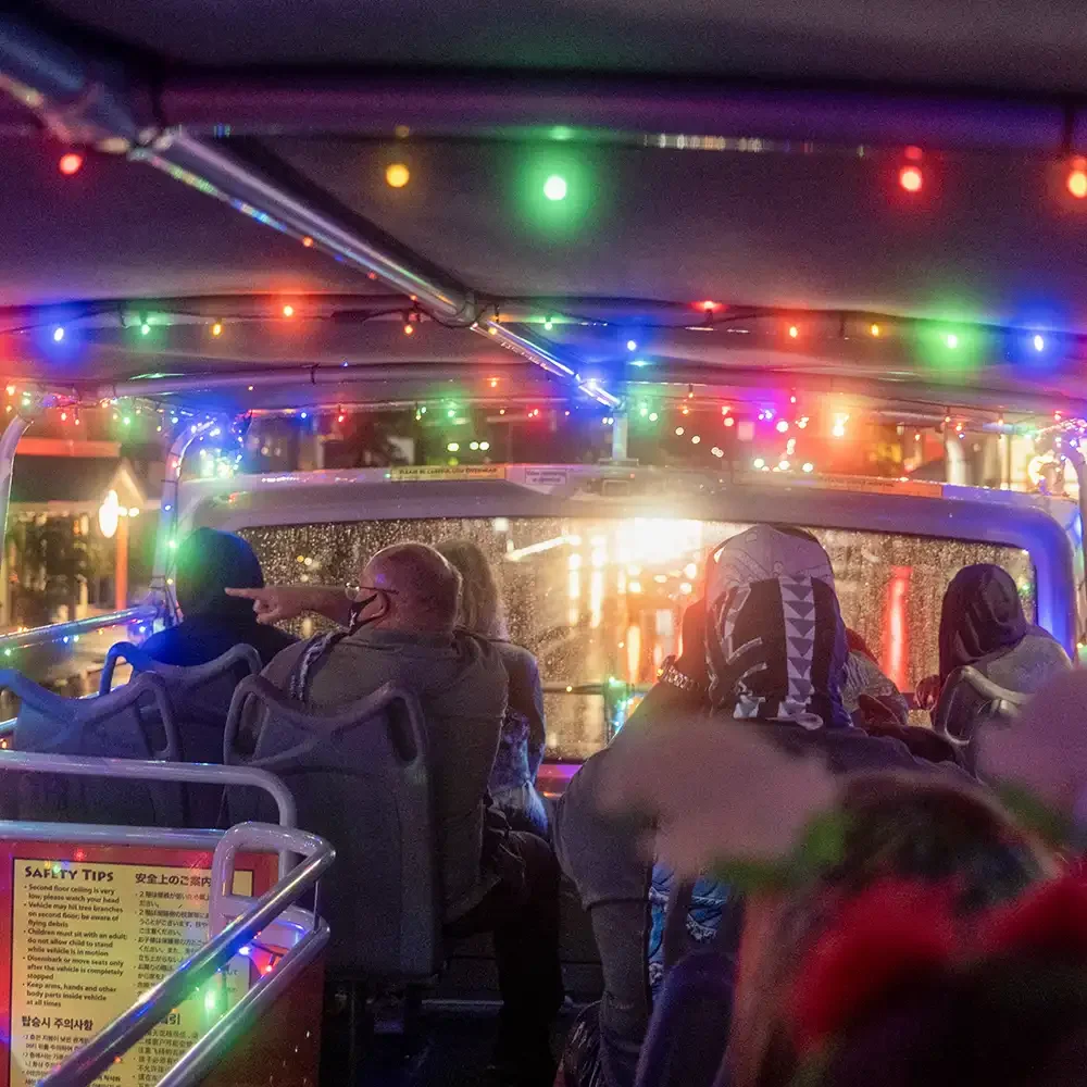 Waikiki Trolley Presents: Holiday Lights Tour brings you to the Downtown illumination and Honolulu Hale Tour.