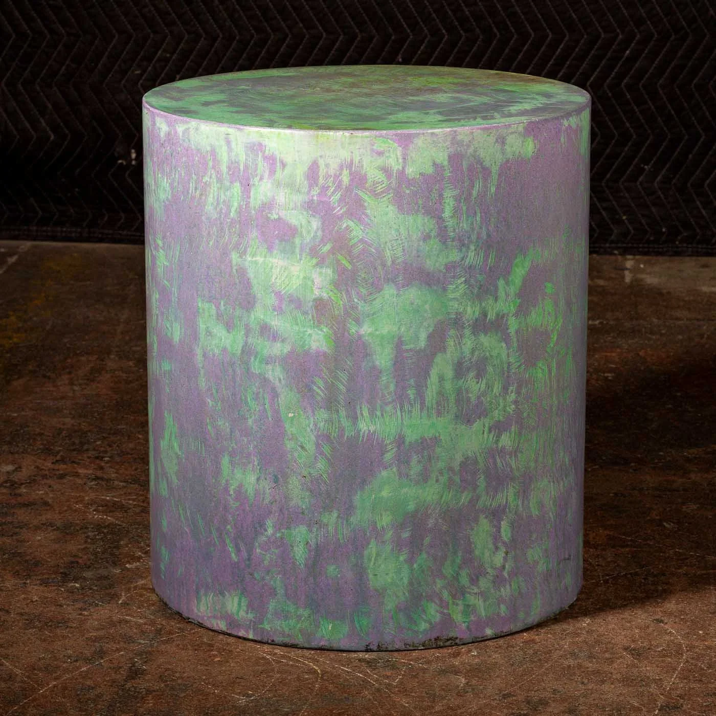 Collectible concrete side table with mineral bloom surface conditions and weathered architectural coloration from Line ZERO | 016