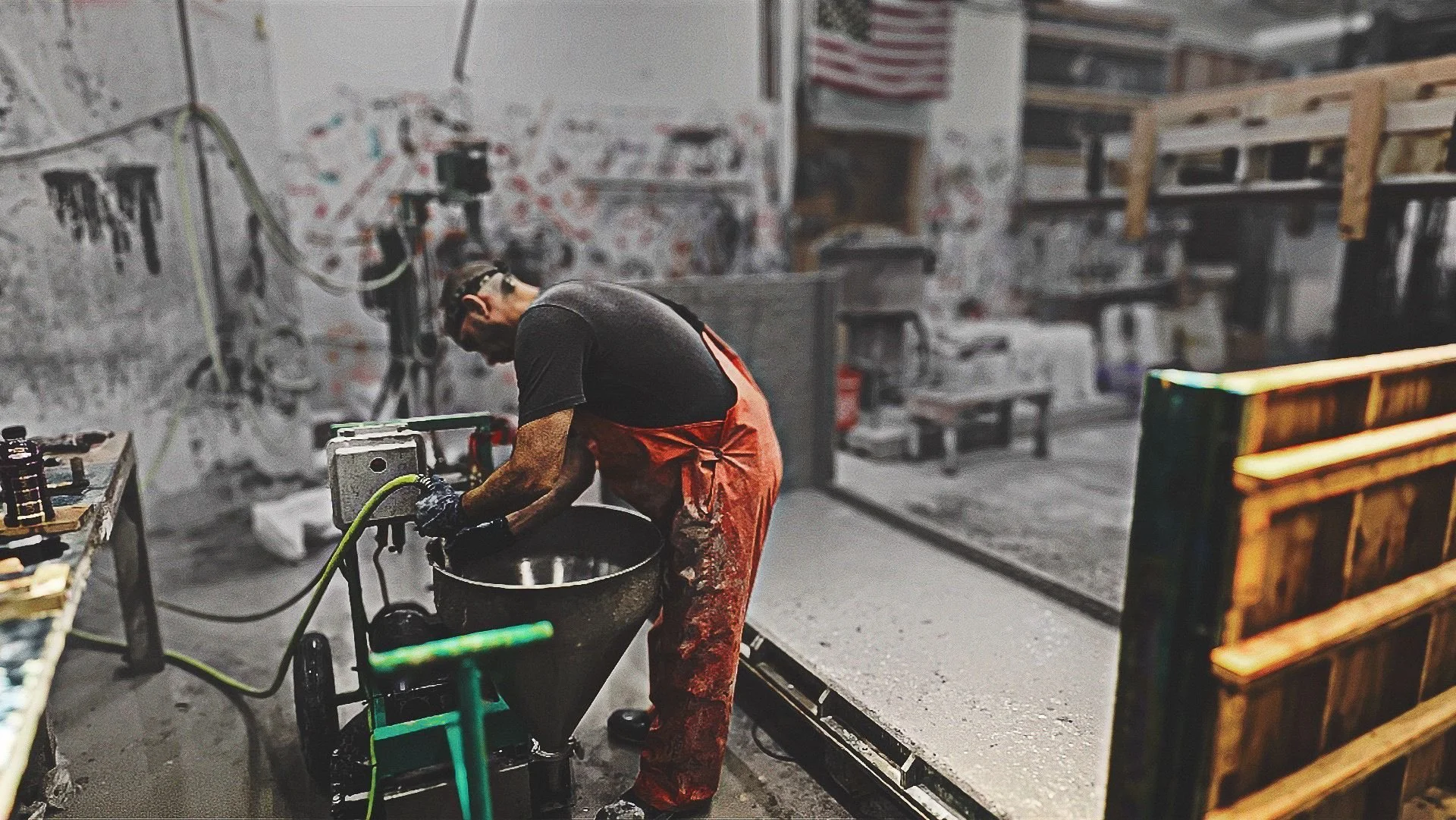 Casting large-scale concrete communal tables for the Miller Lite Pavilion at M&T Bank Stadium in Baltimore, Maryland, by The Concrete Anomaly for Gensler.