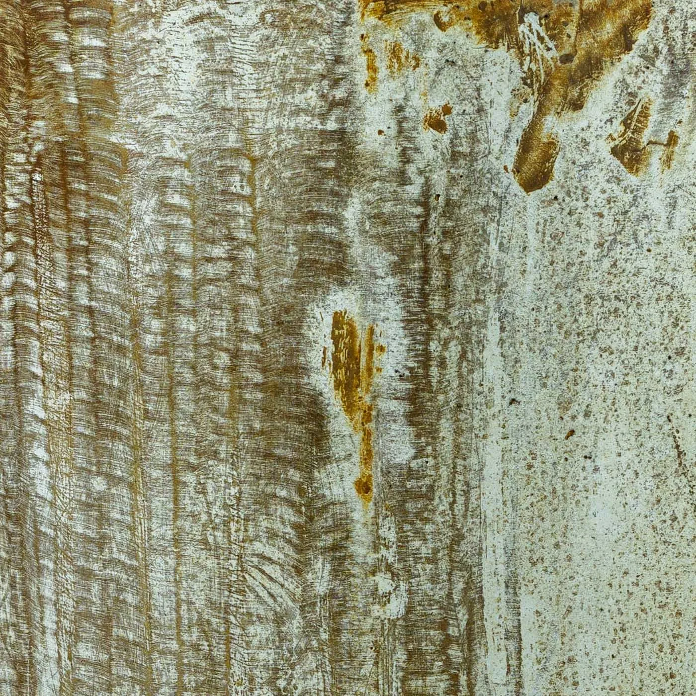Close-up detail of distressed ochre concrete surface with layered mineral textures, acid movement, and atmospheric weathering effects