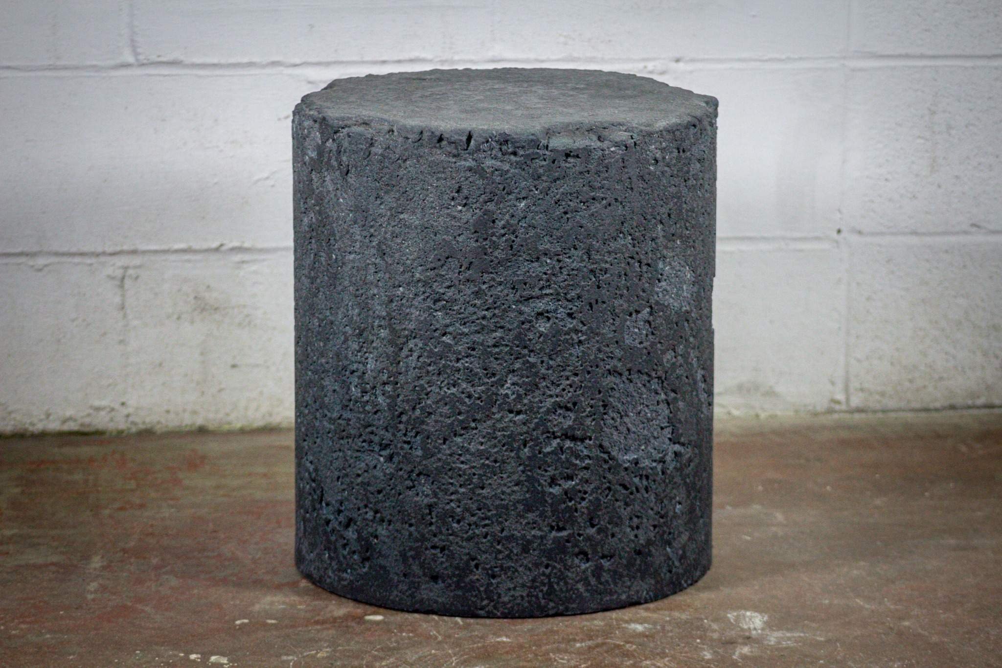 Line DEGRADATION — upright cylindrical concrete form with eroded soft-texture surface and rough rim detail — handcrafted by Dylan Myers